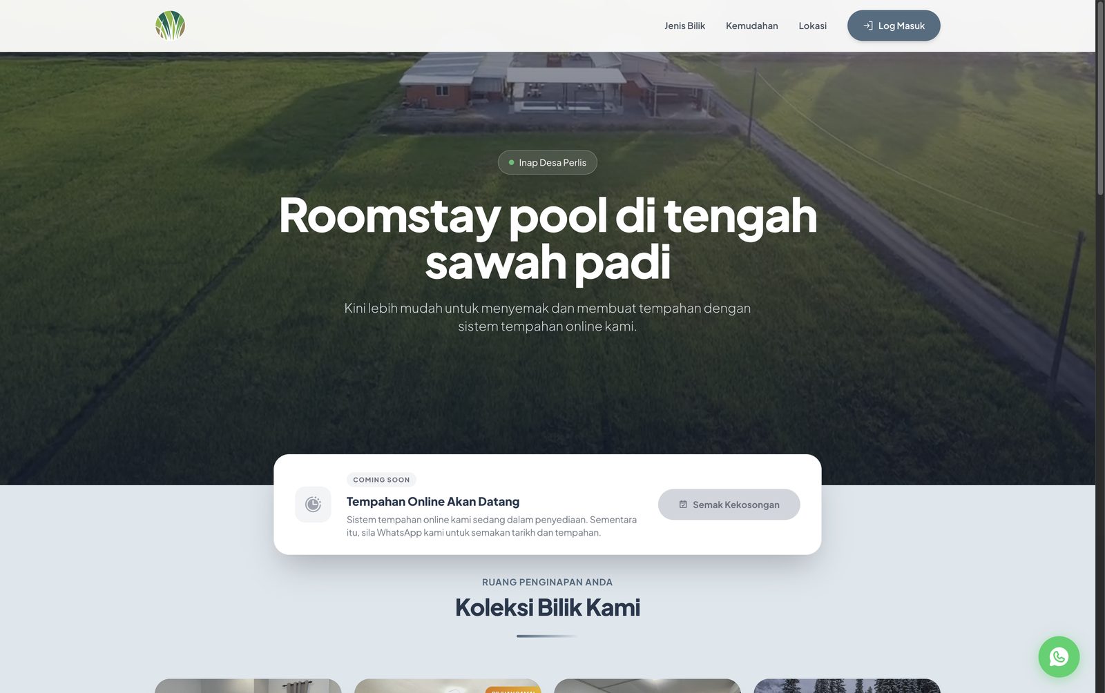 Jerami D'Long Boh homestay booking website hero section