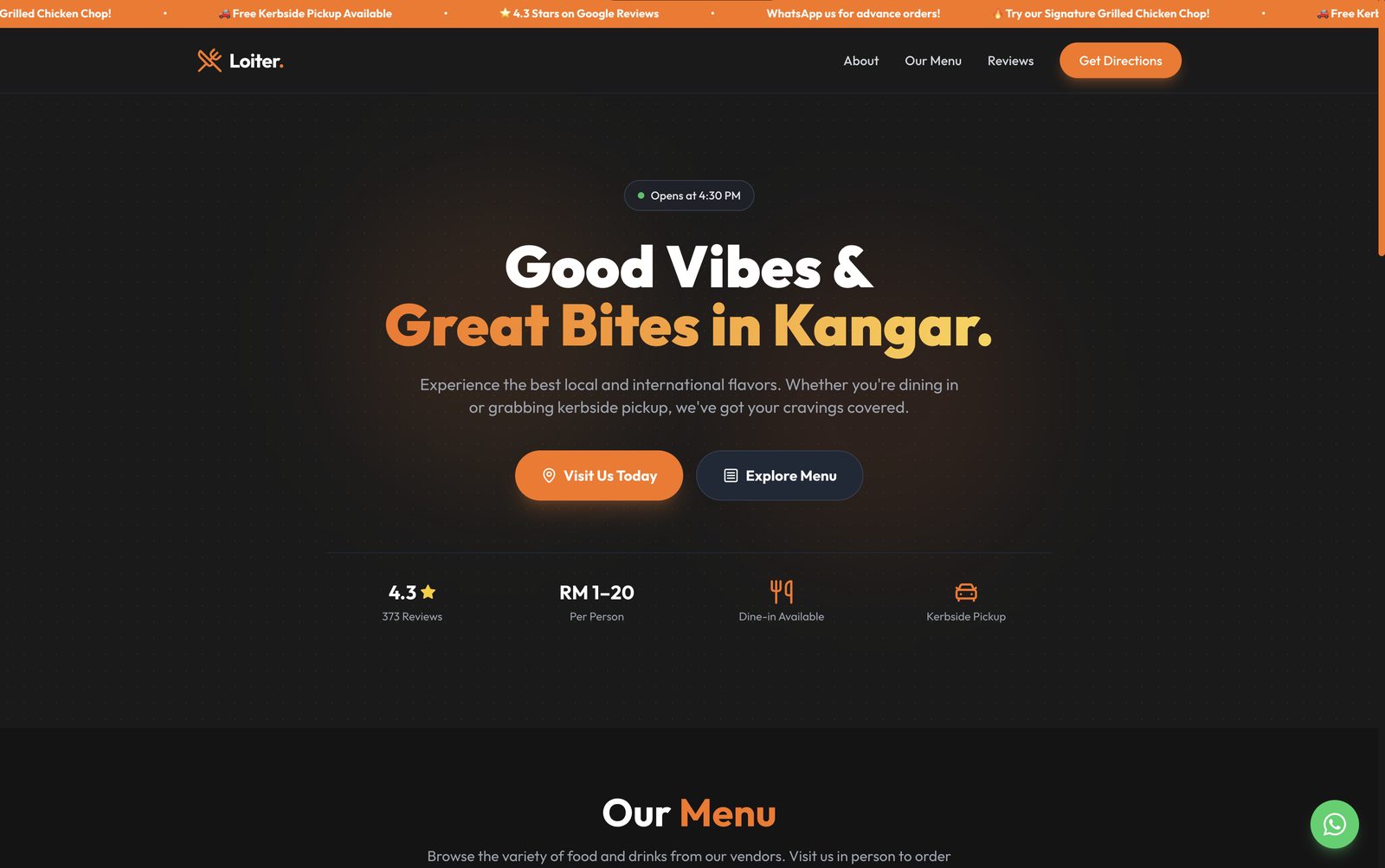 Loiter Food Court website hero section