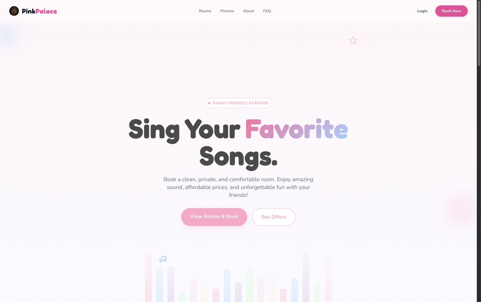 Pink Palace karaoke booking website hero section
